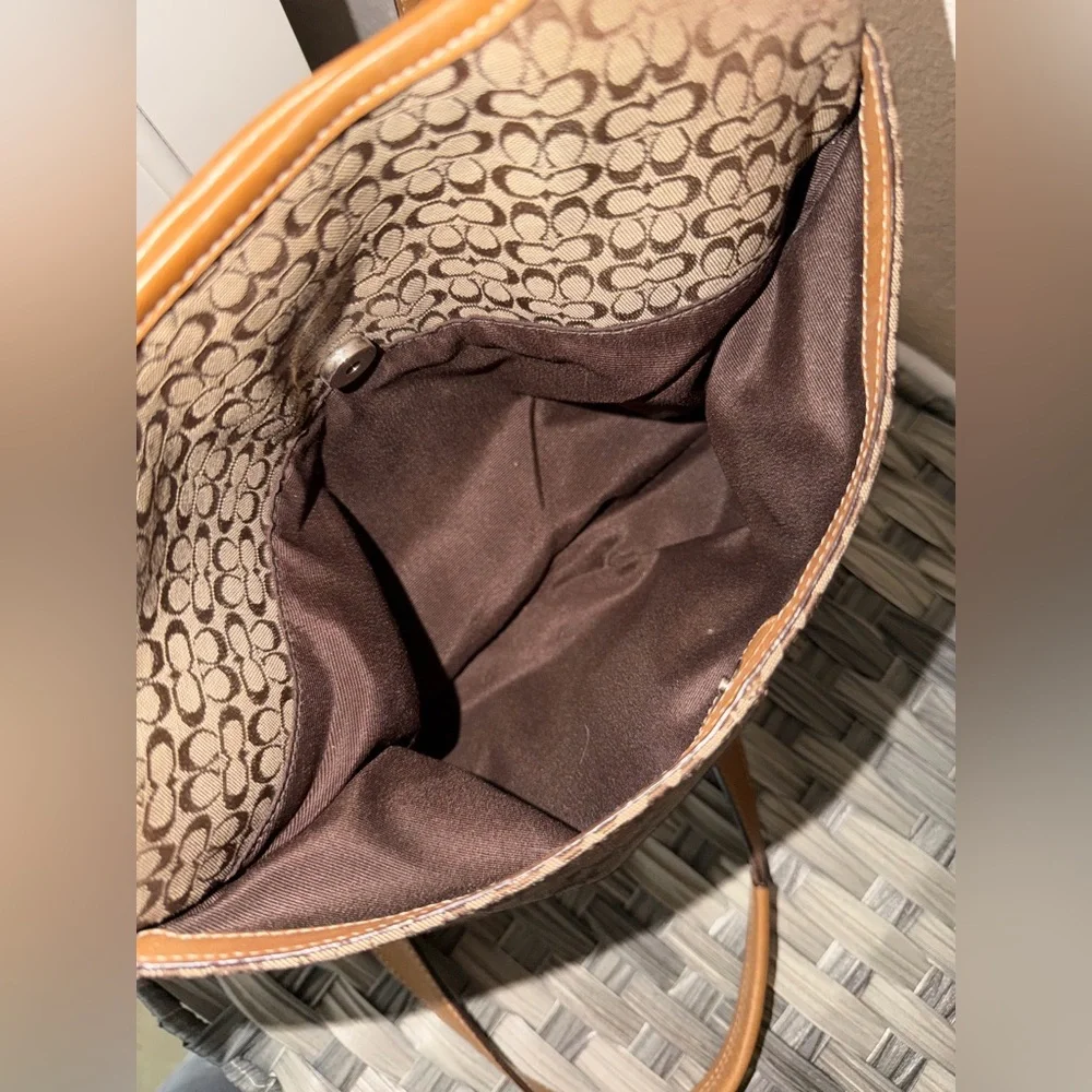 Coach Signature Jacquard & Leather Hobo Shoulder/Crossbody Bag Brown Tan 6386 - Picture 6 of 16